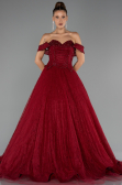 Abendkleid Lang Spitze Weinrot ABU6536
