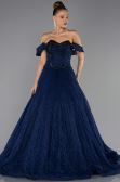 Abendkleid Lang Spitze Marineblau ABU6536