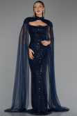 Abendkleid Lang Perlenbesetzt Marineblau ABU6544