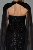 Abendkleid Lang Perlenbesetzt Schwarz ABU6544