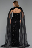 Abendkleid Lang Perlenbesetzt Schwarz ABU6544