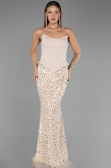 Abendkleid Lang Schuppig Beige ABU6546