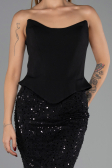 Abendkleid Lang Schuppig Schwarz ABU6546
