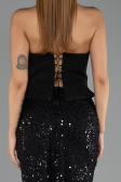 Abendkleid Lang Schuppig Schwarz ABU6546