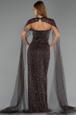 Abendkleid Lang Perlenbesetzt Braun ABU5483