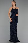 Abendkleid Lang Schuppig Marineblau ABU6298