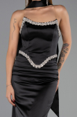 Abendkleid Lang Satin Schwarz ABU6554