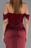 Abendkleid im Meerjungfrau-Stil Lang Satin Weinrot ABU6525