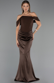 Abendkleid im Meerjungfrau-Stil Lang Satin Braun ABU6525