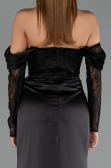 Abendkleid Lang Satin Schwarz ABU6555