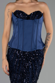 Abendkleid Lang Schuppig Marineblau ABU6556