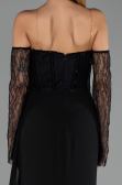 Schwarz Standesamtkleid Chiffon Lang ABU5791