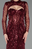Abendkleid Lang Perlenbesetzt Weinrot ABU6564