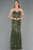 Abendkleid Lang Perlenbesetzt Khaki ABU6564