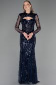 Abendkleid Lang Perlenbesetzt Marineblau ABU6564