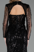 Abendkleid Lang Perlenbesetzt Schwarz ABU6564