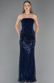 Abendkleid Lang Perlenbesetzt Marineblau ABU6567