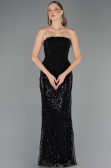 Abendkleid Lang Perlenbesetzt Schwarz ABU6567