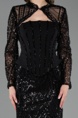 Abendkleid Lang Perlenbesetzt Schwarz ABU6567