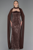 Abendkleid Lang Perlenbesetzt Hellbraun ABU6569