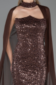 Abendkleid Lang Perlenbesetzt Hellbraun ABU6569