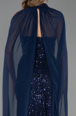 Abendkleid Lang Perlenbesetzt Marineblau ABU6569