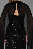 Abendkleid Lang Perlenbesetzt Schwarz ABU6569