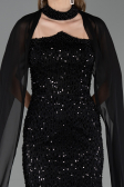 Abendkleid Lang Perlenbesetzt Schwarz ABU6569