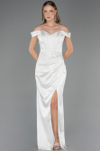 Abendkleid im Meerjungfrau-Stil Lang Satin Weiß ABU6574