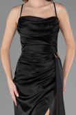 Abschlusskleid Lang Satin Schwarz ABU6584