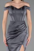 Abendkleid im Meerjungfrau-Stil Lang Satin Anthrazit ABU6574