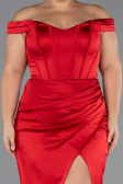 Abendkleid in Übergröße Lang Satin Rot ABU6577