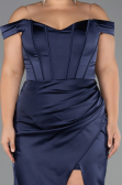 Abendkleid in Übergröße Lang Satin Marineblau ABU6577