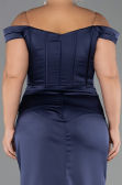 Abendkleid in Übergröße Lang Satin Marineblau ABU6577