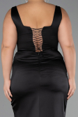 Kleider in Großen Größen Lang Satin Schwarz ABU6543