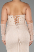 Kleider in Großen Größen Lang Spitze Beige ABU6364
