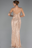 Abendkleid Lang Perlenbesetzt Gold ABU6433