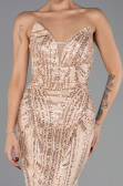 Abendkleid Lang Perlenbesetzt Gold ABU6433
