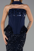 Abendkleid im Meerjungfrau-Stil Lang Marineblau ABU6620