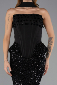 Abendkleid im Meerjungfrau-Stil Lang Schwarz ABU6620