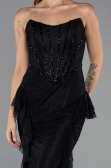 Abendkleid im Meerjungfrau-Stil Lang Spitze Schwarz ABU6621