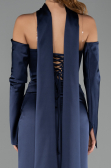 Abendkleid Lang Satin Marineblau ABU6616