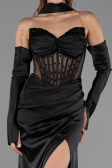 Abendkleid Lang Satin Schwarz ABU6616