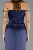 Abendkleid im Meerjungfrau-Stil Lang Satin Marineblau ABU6608