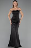 Abendkleid im Meerjungfrau-Stil Lang Satin Schwarz ABU6608