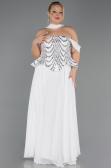 Kleider in Großen Größen Lang Chiffon Weiß ABU6535
