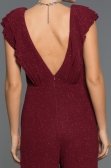 Bordo Kolye Detaylı Simli Tulum C7241