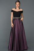Violet Kayık Yaka Tafta Kumaş Abiye AB7549