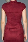 Bordo Lazer Kesim Süet Elbise ABK256