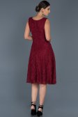 Bordo Dantelli Midi Boy Elbise ABK317